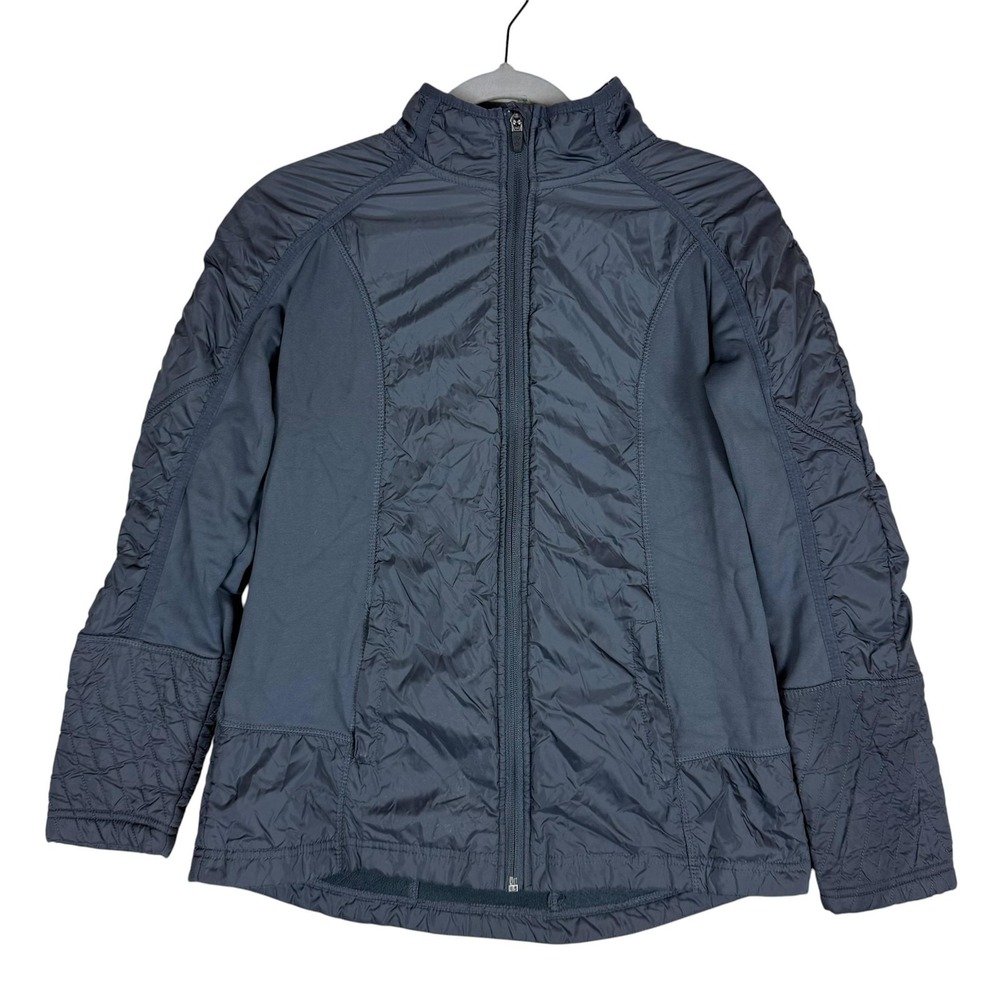 Quilted Fleece Jacket Womens Medium Gray Full Zip‎ Lightweight Athletic Layer